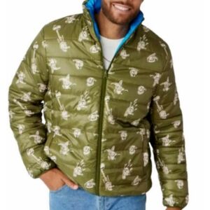 DISNEY STORE MEN'S DONALD DUCK REVERSIBLE PUFFER JACKET QUILTED ARMY GREEN BLUE